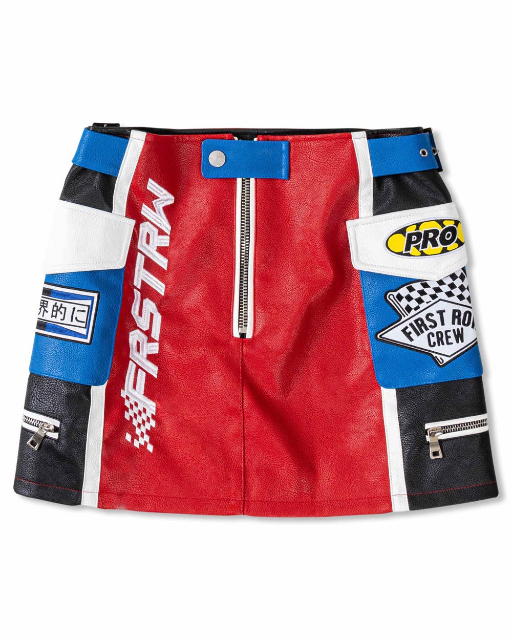 Leather Racing Cargo Skirt"