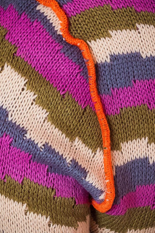 Striped Long Sleeve Crop Knit Top