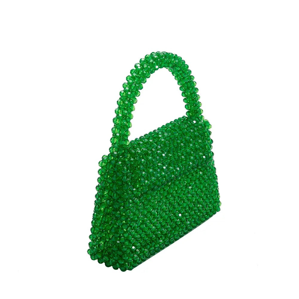 Sherry Small Beaded Top Handle Bag in Emerald
