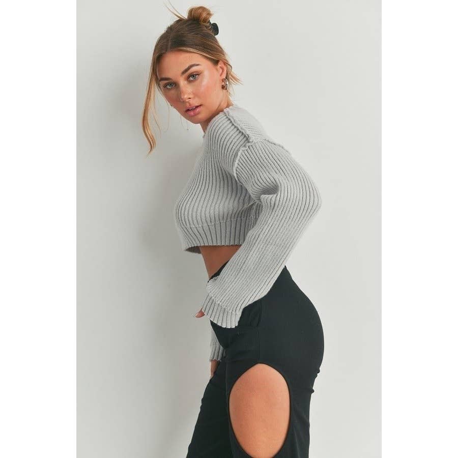Solid Round Neckline Relaxed Fit Crop Knit Top