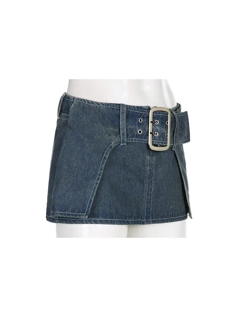 Y2k belted low rise micro mini skirt