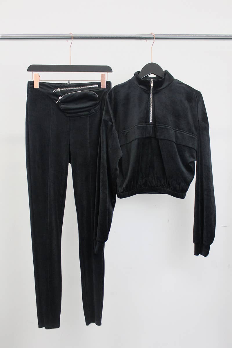 Velour crop top and fanny pack leggings pants set (pants only)