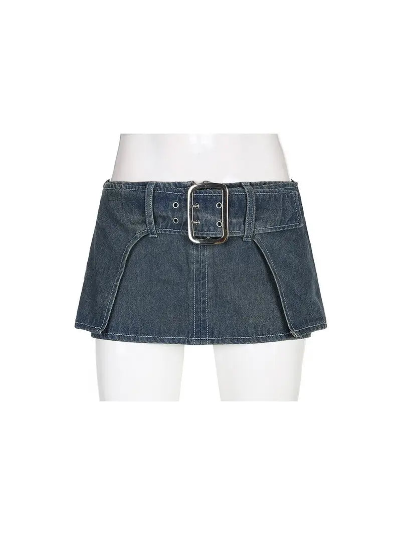 Y2k belted low rise micro mini skirt
