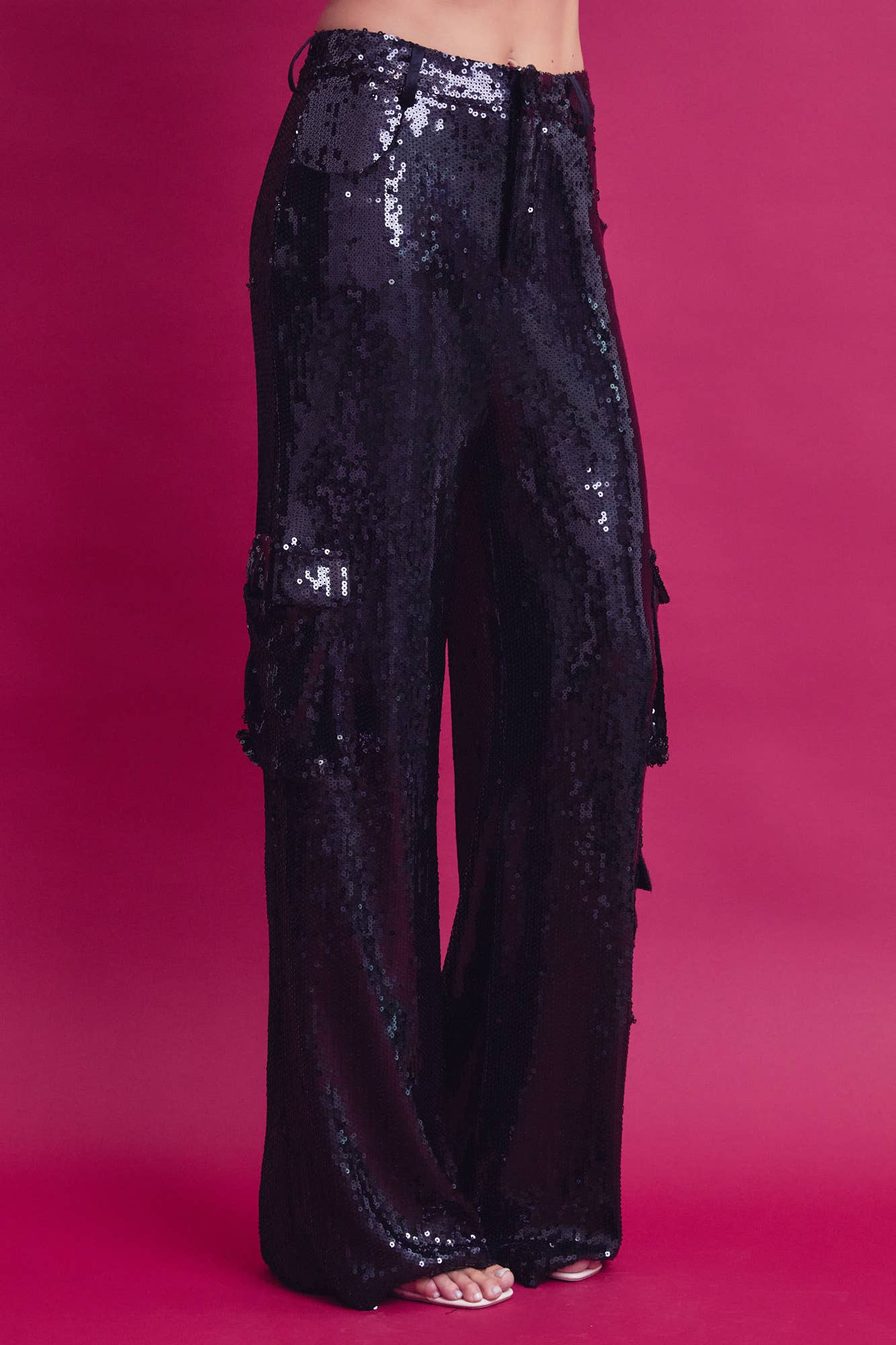 Sequin cargo pants with pockets