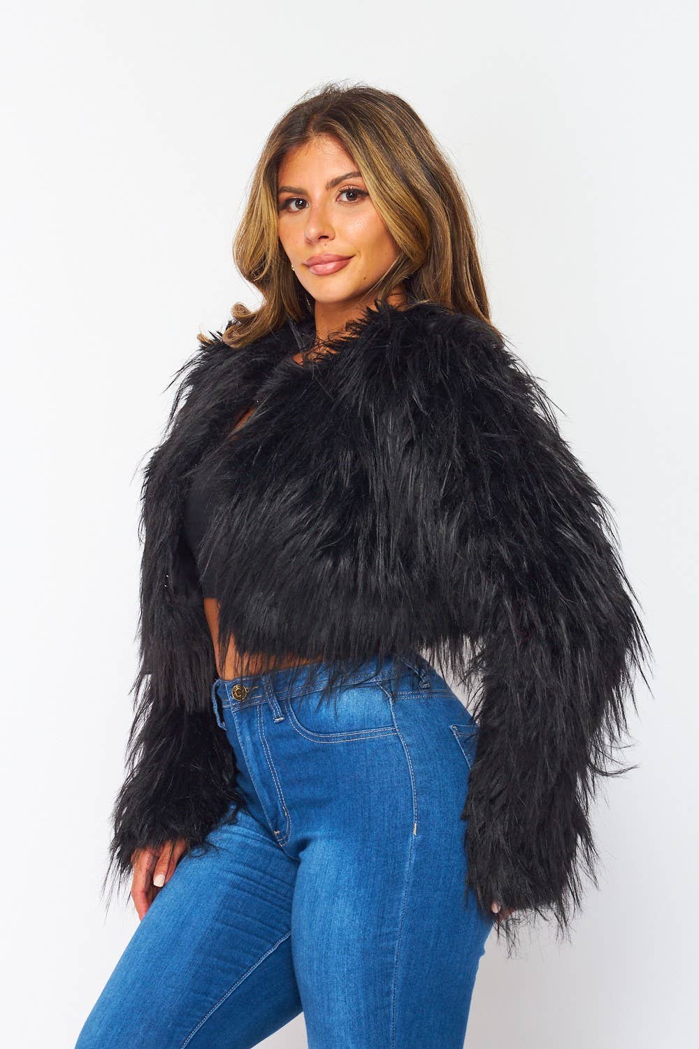 Soft Faux Fur Collared Tiered Coat