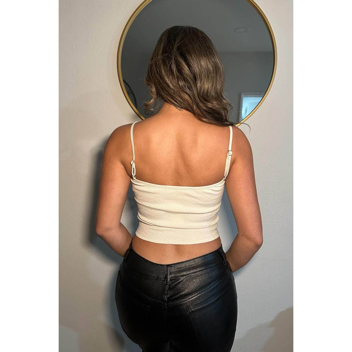 Faux leather and ribbed tank