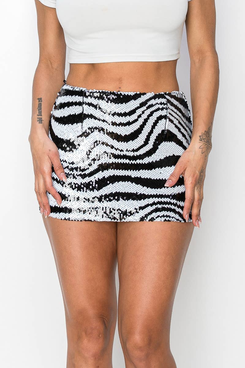 Wave Striped Back Zipper Sequin Mini Skirt