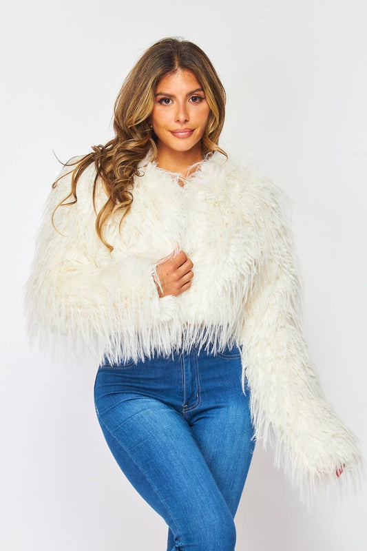 Soft Faux Fur Collared Tiered Coat