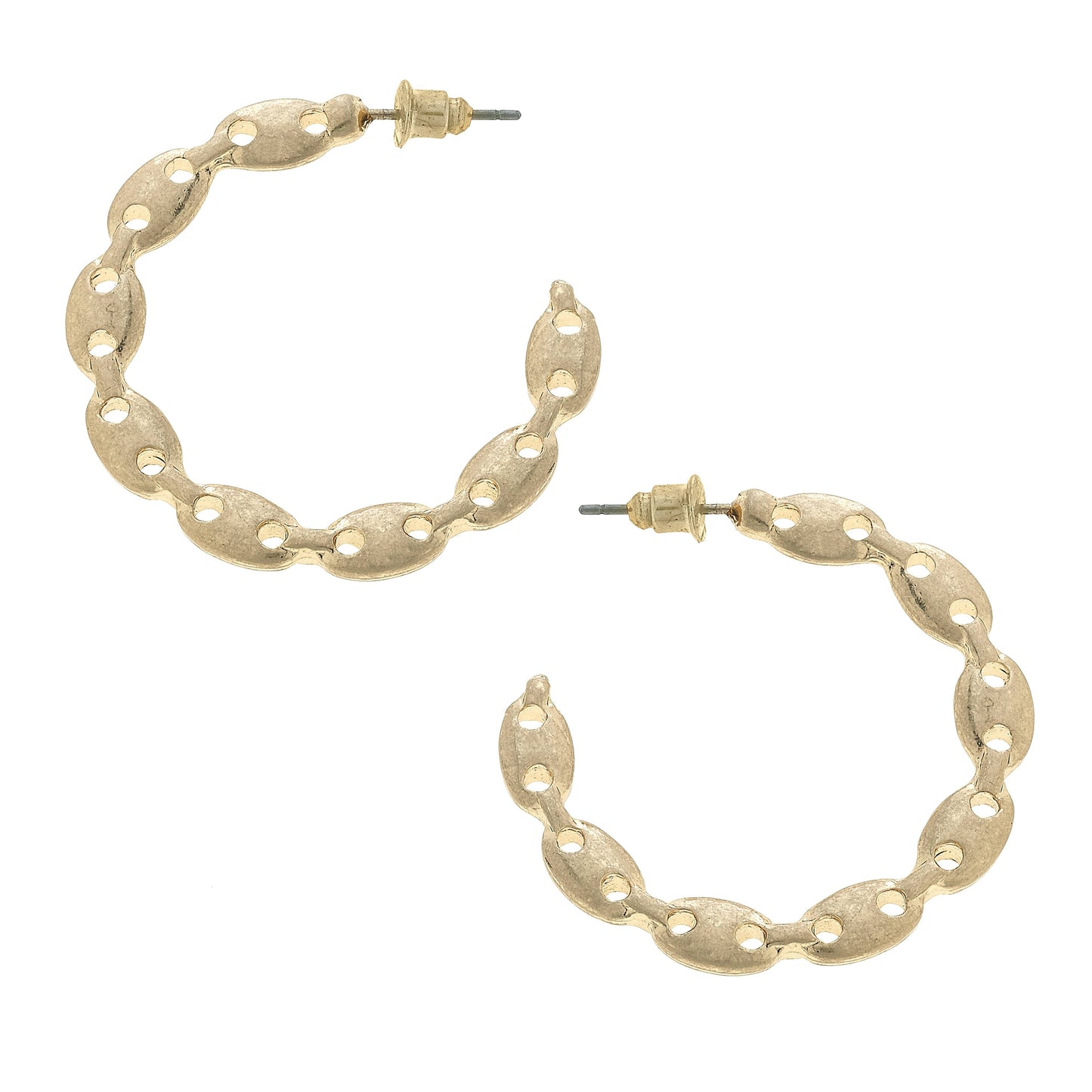 Vivian Frozen Chain Link Hoop Earrings in Worn Gold