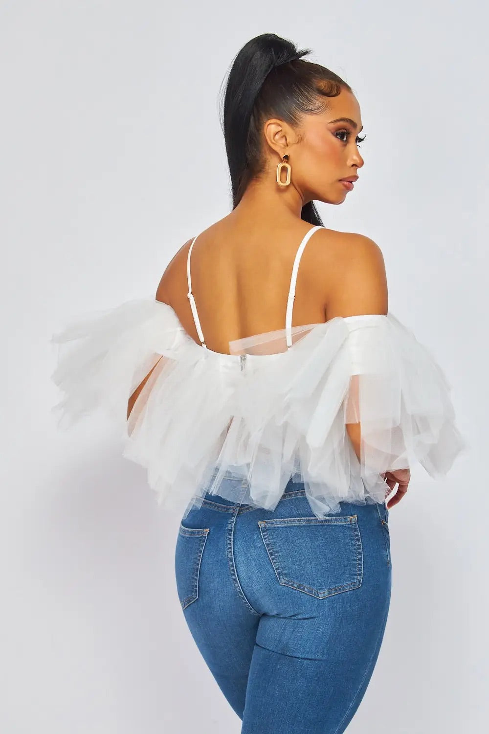 Puffy Tulle Cold Shoulder top